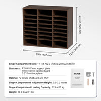 VEVOR Wood Literature Organizer Adjustable File Sorter 24 Compartments Brown