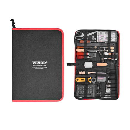 VEVOR Leather Working Tools Kit, 61 PCS Leather Craft Tools with Portable Canvas Storage Bag, Engraving Punching Sewing Stamping Sanding Tools, Ideal for Beginners DIY Enthusiasts and Professionals