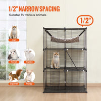 VEVOR Large 3-tier Cat Cage, 28 x 28 x 41", DIY Detachable Metal Wire Durable Cat Enclosure, with Large Hammock 2 Ramp Ladders, Fit for Cats Exercise Indoor ＆ Outdoor, Ease of Assembly, Black