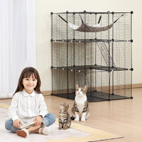 VEVOR Large 3-tier Cat Cage, 28 x 28 x 41", DIY Detachable Metal Wire Durable Cat Enclosure, with Large Hammock 2 Ramp Ladders, Fit for Cats Exercise Indoor ＆ Outdoor, Ease of Assembly, Black