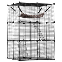 VEVOR Large 3-tier Cat Cage, 28 x 28 x 41", DIY Detachable Metal Wire Durable Cat Enclosure, with Large Hammock 2 Ramp Ladders, Fit for Cats Exercise Indoor ＆ Outdoor, Ease of Assembly, Black