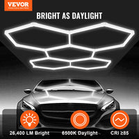 VEVOR Hexagon Garage Lights, 26400LM, 6500K 5 Grid Systems Honeycomb Hexagonal Garage LED Lights, DIY Cool White Car Detailing Garage Ceiling Lighting Bright Shop Light for Gym Basement Workshop