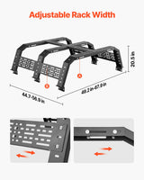 VEVOR Overland Truck Bed Rack, 125-172.5 cm Width, Adjustable Overland Bed Cargo Rack with Sidebar, 408.2 kg Static Load Capacity, Heavy Duty Steel, for Mid-Size Trucks, Fit Tacoma / Gladiator JT