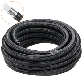 VEVOR 6AN Fuel Line Kit, 7.62 m Fuel Hose Kit, Nylon Stainless Steel Braided PTFE Fuel Line Kit, E85/Oil/Gas/Diesel Hose End Fitting Kit, with 15 PCS Swivel Fitting Adapter Kit, Black
