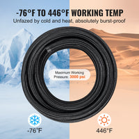 VEVOR 6AN Fuel Line Kit, 7.62 m Fuel Hose Kit, Nylon Stainless Steel Braided PTFE Fuel Line Kit, E85/Oil/Gas/Diesel Hose End Fitting Kit, with 15 PCS Swivel Fitting Adapter Kit, Black
