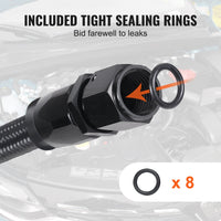 VEVOR 6AN Fuel Line Kit, 7.62 m Fuel Hose Kit, Nylon Stainless Steel Braided PTFE Fuel Line Kit, E85/Oil/Gas/Diesel Hose End Fitting Kit, with 15 PCS Swivel Fitting Adapter Kit, Black