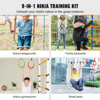 VEVOR Ninja Warrior Obstacle Course for Kids, 2 x 19.8m Weatherproof Slacklines, 500lbs Weight Capacity Monkey Line, Outdoor Playset Equipment, Backyard Toys Training Equipment Set with 12 Obstacles