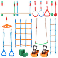 VEVOR Ninja Warrior Obstacle Course for Kids, 2 x 19.8m Weatherproof Slacklines, 500lbs Weight Capacity Monkey Line, Outdoor Playset Equipment, Backyard Toys Training Equipment Set with 12 Obstacles