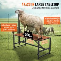 VEVOR Goat & Sheep Stand, 47x23 inch Livestock Stand, Metal Livestock Milking and Shearing Stand 21" to 33" Adjustable Height, with Headpiece and Nose Loop, 500lbs Loading Weight, Black