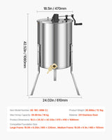 VEVOR Honey Extractor, 4/8 Frame Manual Honey Spinner with Transparent Lid, Stainless Steel Honeycomb Drum Spinner with Height Adjustable Stand, Honeycomb Extraction Equipment for Beekeeping