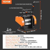 VEVOR Rolling Mill, 1.77"/45 mm Jewelry Rolling Mill Machine, 1: 2.4 Gear Ratio, 3-in-1 Multi-function Rolling Mill, 0-6 mm Press Thickness for Metal Jewelry Making Sheet Square Wire Semicircle
