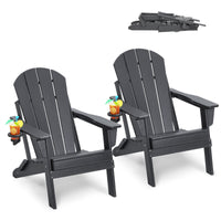 VEVOR Adirondack Chair Plastic, Set of 2 All-Weather Portable Folding Fire Pit Chair, Outdoor Adirondack Patio Chair with Cup Holder, with Relaxing Arm Rest Ergonomic, for Garden, Backyard - Gray