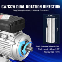 VEVOR 0.75KW Electric Motor 1400 rpm, AC 220~240V 5.45A, 80, B34 Frame, Air Compressor Motor Single Phase, 19mm Keyed Shaft, CW/CCW Rotation for Agricultural Machinery and General Equipment