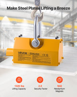 VEVOR Permanent Magnetic Lifter, 600 kg Pulling Capacity, Heavy Duty N42 Neodymium Lifting Magnet with Release Handle and Steel Hook, Used in Shop Crane and Hoist, for Lifting Plate Steel, Board