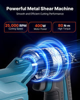 VEVOR Metal Shear, Sheet Metal Cutter Cordless with 360-Degree Pivoting Head, Double Blades, 25000 RPM Speed, Cuts 18 GA Galvanized Steel, 20 GA Stainless Steel, Aluminum Plate, Plastic, Cardboard