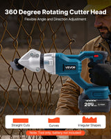 VEVOR Metal Shear, Sheet Metal Cutter Cordless with 360-Degree Pivoting Head, Double Blades, 25000 RPM Speed, Cuts 18 GA Galvanized Steel, 20 GA Stainless Steel, Aluminum Plate, Plastic, Cardboard