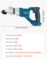 VEVOR Metal Shear, Sheet Metal Cutter Cordless with 360-Degree Pivoting Head, Double Blades, 25000 RPM Speed, Cuts 18 GA Galvanized Steel, 20 GA Stainless Steel, Aluminum Plate, Plastic, Cardboard