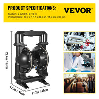 VEVOR 75 GPM Air-Operated Double Diaphragm Pump 2 Inch Inlet And Outlet