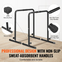 VEVOR Dip Bars, 200 kg Capacity, Heave Duty Dip Stand Station with Adjustable Height, Fitness Workout Dip Bar Station Stabilizer Parallette Push Up Stand, Parallel Bars for Strength Training Home Gym