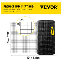 VEVOR Hardware Cloth, 48"" x 50\' & 1""x1"" Mesh Size, Galvanized Steel Vinyl Coated 16 Gauge Chicken Wire Fencing with A Cutting Plier & A Pair of Fabric Gloves, for Garden Fencing & Pet Enclosures,