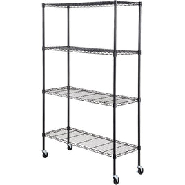 VEVOR Storage Shelving Unit with Wheels, 4-Tier Adjustable, 700 lbs Capacity, Heavy Duty Garage Shelves Metal Organizer Wire Rack, Black, 47.2" L x 17.7" W x 74" H for Kitchen Pantry Basement Bathroom