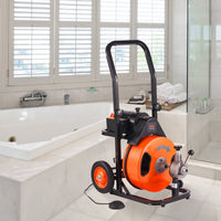 VEVOR 50FT x 3/8 Inch Drain Cleaner Machine Sewer Auger Auto Feed with 4 Cutter & Air-Activated Foot Switch for 2" to 4" Pipes