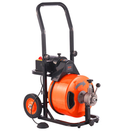 100FT x 1/2Inch Drain Cleaner Machine Sewer Auger Auto Feed with 4 Cutter & Air-Activated Foot Switch for 2" to 4" Pipes