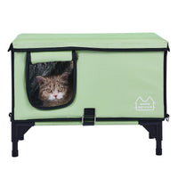 VEVOR Elevated Heated Cat House, Cuboid Kitty Shelter with Adjustable Temperature and Timer, 900D Oxford Cloth Foldable Cat Shelter with Heated Pad  for Winter to Stay Warm and Cozy, Green (Large)