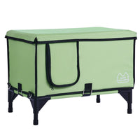 VEVOR Elevated Heated Cat House, Cuboid Kitty Shelter with Adjustable Temperature and Timer, 900D Oxford Cloth Foldable Cat Shelter with Heated Pad  for Winter to Stay Warm and Cozy, Green (Large)