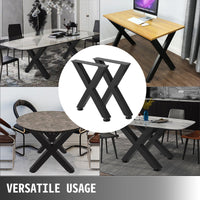 VEVOR Set of 2 Steel Table Legs, 72cm Height 79cm Wide Dining Table Legs, Heavy Duty 7.9cm Square Box Section X Frame Table Legs,72x79x7.9 cm Black Color Industrial Country Style Metal Dining Leg