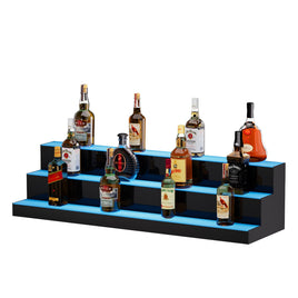 VEVOR LED Lighted Liquor Bottle Display, 3 Tiers 40 Inch Commercial Illuminated Home Bar Shelf, 3 Steps Whiskey Rack Stand, Acrylic Drink Shelves with RF Remote & App Control, and Multicolor lighting