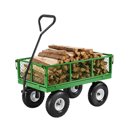 VEVOR 680 Lbs Steel Garden Cart on Wheels, Heavy Duty Garden Wagon Cart Pullable, Metal Outdoor Utility Yard Wagon Carts with 10" Tires, Mesh Removable Sides and 180°Rotating Handle