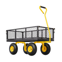 VEVOR 900 Lbs Heavy Duty Steel Garden Cart, Garden Wagon Cart on Wheels, Outdoor Metal Yard Utility Wagon Carts with 10" Tires and Mesh Removable Sides(Convert to Flatbed) and 180°Rotating Handle