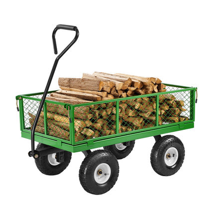 VEVOR 900 Lbs Steel Garden Cart on Wheels, Heavy Duty Pullable Garden Wagon Yard Cart, Outdoor Metal Utility Wagon with 10" Tires and Mesh Removable Sides(Convert to Flatbed), and 180°Rotating Handle