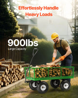 VEVOR 900 Lbs Steel Garden Cart on Wheels, Heavy Duty Pullable Garden Wagon Yard Cart, Outdoor Metal Utility Wagon with 10" Tires and Mesh Removable Sides(Convert to Flatbed), and 180°Rotating Handle