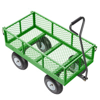 VEVOR 900 Lbs Steel Garden Cart on Wheels, Heavy Duty Pullable Garden Wagon Yard Cart, Outdoor Metal Utility Wagon with 10" Tires and Mesh Removable Sides(Convert to Flatbed), and 180°Rotating Handle