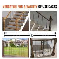 VEVOR Staircase Metal Balusters, 44'' x 1/2" Galvanized Steel Decorative Banister Spindles, 10 Pack Deck Baluster with Hollow Single Baskets, Twists, Spiral Stair Railing w/ Shoes & Screws