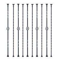 VEVOR Staircase Metal Balusters, 44'' x 1/2" Galvanized Steel Decorative Banister Spindles, 10 Pack Deck Baluster with Hollow Single Baskets, Twists, Spiral Stair Railing w/ Shoes & Screws