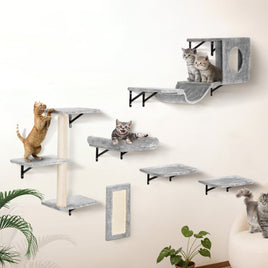 VEVOR Wall Mounted Cat Shelves, Cat Wall Shelves and Perches with Jumping Boards, Hammock, Sofa, Cat Tree & Cat Grip, Cat Furniture and Shelves up to 40 lbs for Sleeping, Playing, Climbing, Set of 6