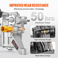 VEVOR Pressure Washer Pump, 22 mm Shaft Vertical, 3400 PSI, 2.5 GPM, Replacement Power Washer Pumps Kit, Parts Washer Pump, Compatible with Honda, Simpson, RYOBI, Briggs & Stratton, Subaru, Craftsman