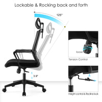 Office chair high back ergonomic swivel computer gaming chair black - Black