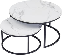 Nesting Coffee Table Faux Marble Small Round Coffee Tables - Black