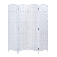 4 Panel Room Divider Decorative Folding Rattan Wicker Screen Room Privacy Separator White