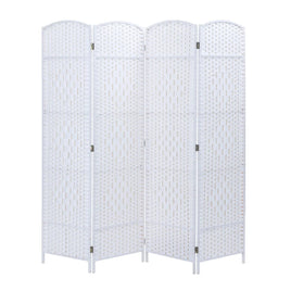 4 Panel Room Divider Decorative Folding Rattan Wicker Screen Room Privacy Separator White