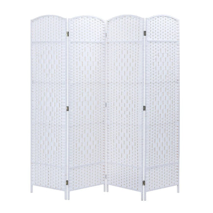 4 Panel Room Divider Decorative Folding Rattan Wicker Screen Room Privacy Separator White