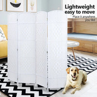 4 Panel Room Divider Decorative Folding Rattan Wicker Screen Room Privacy Separator White