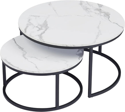 Nesting Coffee Table Faux Marble Small Round Coffee Tables - White