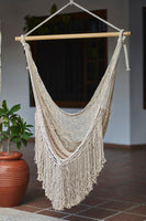 Fringed Cotton Rope Mexican Hammock Swing from Mexico in Ivory