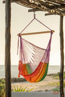 Mayan Legacy Extra Large Outdoor Cotton Mexican Hammock Chair in Rainbow Colour