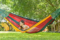 Mayan Legacy Queen Size Outdoor Cotton Mexican Hammock in Imperial Colour